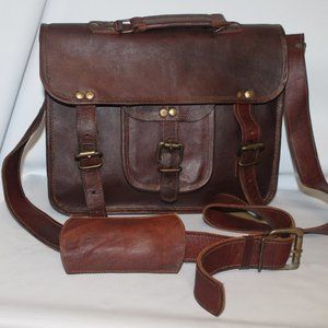 Vintage Handmade Oiled Saddle Leather Messenger Briefcase Bag Purse Handbag